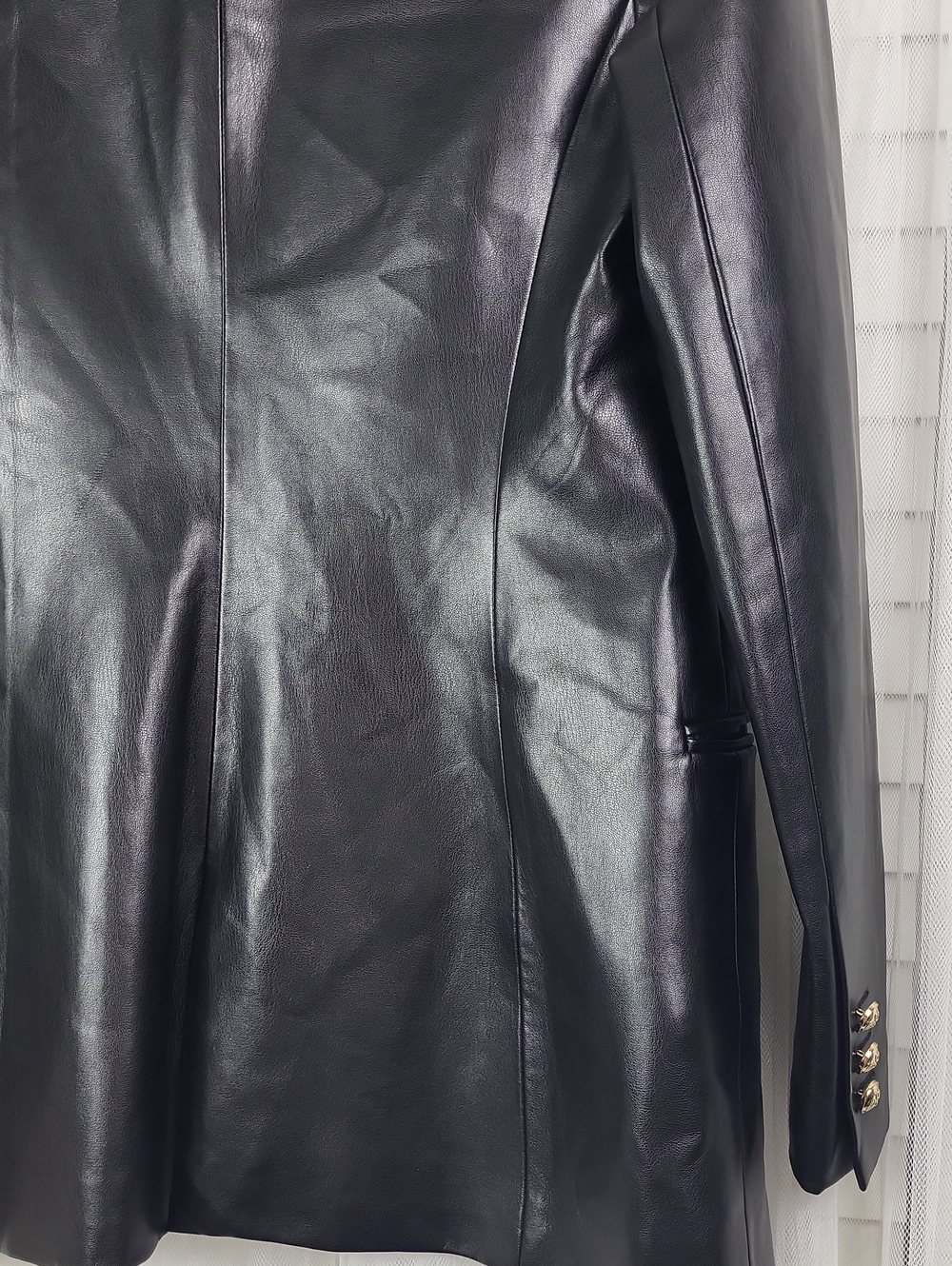 Zara Women's Black Faux Leather Double-Breasted Blazer. Size S - Picture 14 of 16